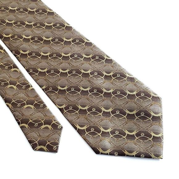 Concepts By Claiborne Woven Brown Tan Geometric Silk Tie - Picture 1 of 6